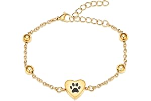 zeqingjw Pet Paw Urn Bracelet for Ashes Adjustable Heart Cremation Bracelet for Pets Ashes Stainless Steel Dog Cat Cremation Jewelry Memorial Keepsake Gift