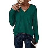 JUSTFASHIONNOW Long Sleeve V Neck Shirts for Women Fall Tops Lightweight Sweaters Dressy Casual Tunic Tops 2025 Outfits