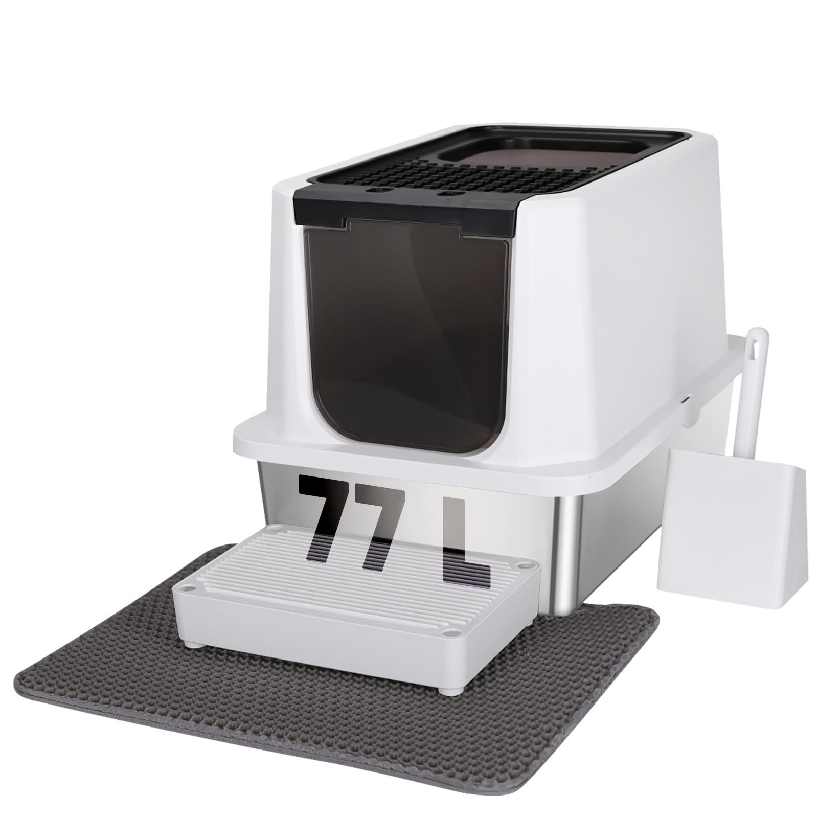 Photo 1 of (used item) RIZZARI Large Stainless Steel Cat Litter Box, Enclosed Litter Pan with Cat Litter Scoop,  (Black, 23.8" L*15.9" W*16.1" H)