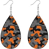 Orange Military Camouflage Drop Dangle Earrings for Women Waterdrop Camo Earrings Lightweight Earring Jewelry Sets for Gifts
