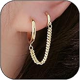 2pcs Double Hoop Earrings for Women Cuff Chain Huggie Earrings Chunky Piercing Earrings Silver Hoop Earrings Jewelry Gifts