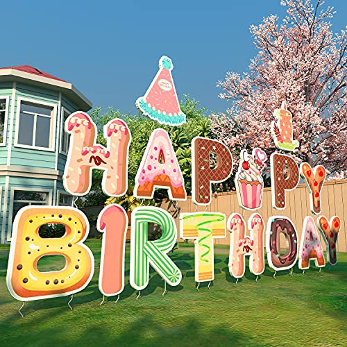 GaraTia Colorful Happy Birthday Yard Signs with Stakes Includes Candle