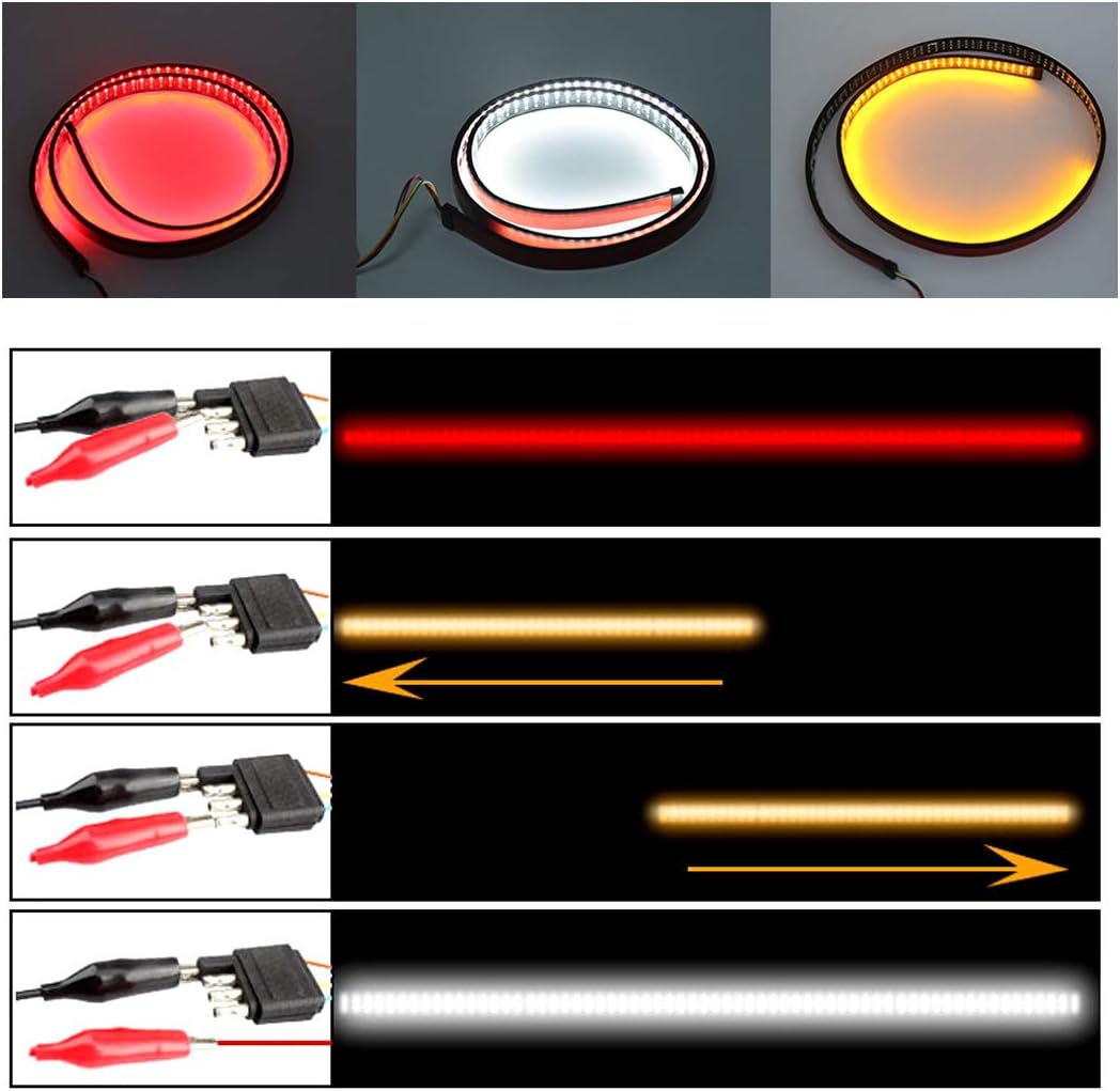 N / A Triple Row Tailgate Light Bar, 60 Inch LED Tail Strip Light Bar, with 4-Way Flat Connector Wire - Full Function Running Light Brake Light Turn Signal Light Reverse Light(432-LED, 3-Row): Automotive