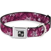 Buckle-Down Seatbelt Buckle Dog Collar - Hibiscus Collage Pink Shades - 1