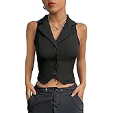 SweatyRocks Women's Solid Lapel Neck Button Front Crop Vest Jacket Waistcoat Sleeveless Blazer