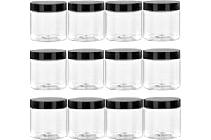 TUZAZO 2 Oz Small Plastic Container Jars with Lids and Labels BPA Free, Empty Round Clear Cosmetic Containers Plastic Slime Jars for Lotion, Cream, Ointments, Samples, Makeup, Travel Storage (12 Pack)