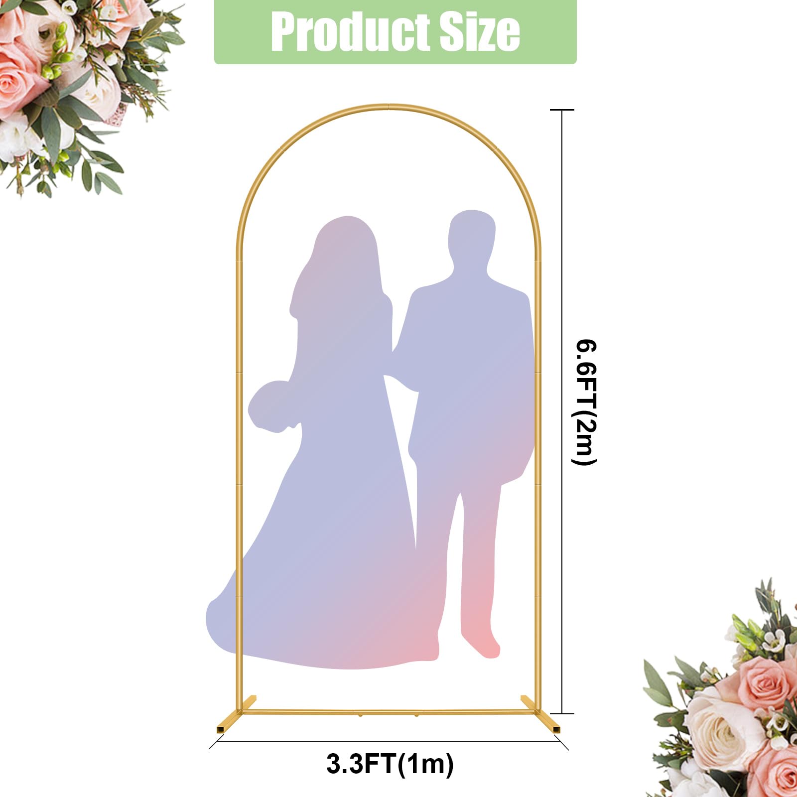6.6FT Metal Wedding Arch Stand Gold Square Arched Backdrop Frame for Party Ceremony Birthday Bridal Baby Shower Garden Floral Balloon Arch Decoration