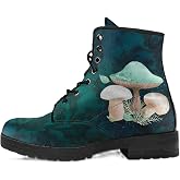 Jemnpela Women’s Printed Boots with Skull Mushroom Rose Graffiti Round-toe Lace-up Floral Booties Stylish Casual Customizable Combat Boot Halloween Christmas Birthday Valentine's Day