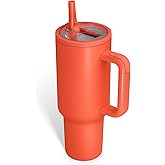 Sioncal 40 oz Insulated Tumbler with Handle and Straw, 100% Leakproof Stainless Steel Water Bottle Travel Mug, Valentine's Day Tumbler, Gifts for Men & Women,Cup Holder Friendly,BPA-Free (Orange)