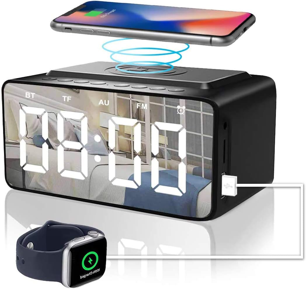 Warm Feather Alarm Clock Radio with Bluetooth Speaker, Alarm Clocks Bedside