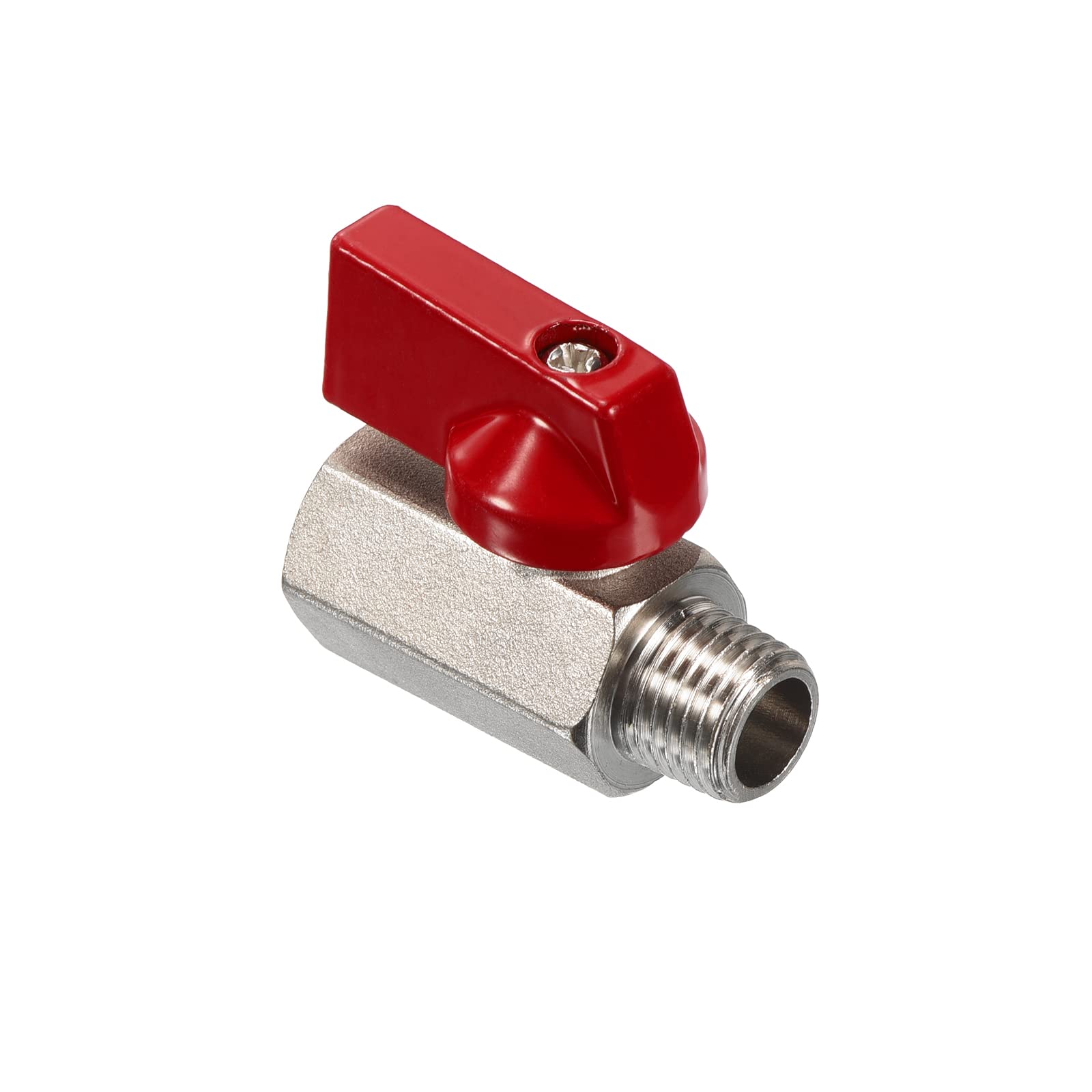 PATIKIL 1/4 NPT Brass Mini Ball Valve, 1 Pack NPT Female to Male Shut-Off Valve for Pipe Coupler Connector, Red