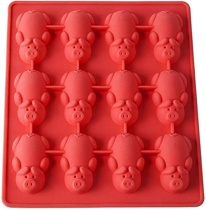 OCCOKO Baking Piggy Cake Mold 1 / 2pc Multifunction 12 Little Pig Silicone Cake Silicone Soap Chocolate Cake Cookie Mold Pudding Jelly Mold(B, 2 pc)