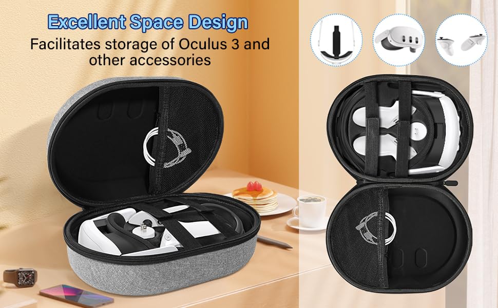 Odluzy Hard Carrying Case for Meta Quest 3, Portable Protection Accessories for Oculus Quest 3, Compact design, Multiple Compartments (Grey)