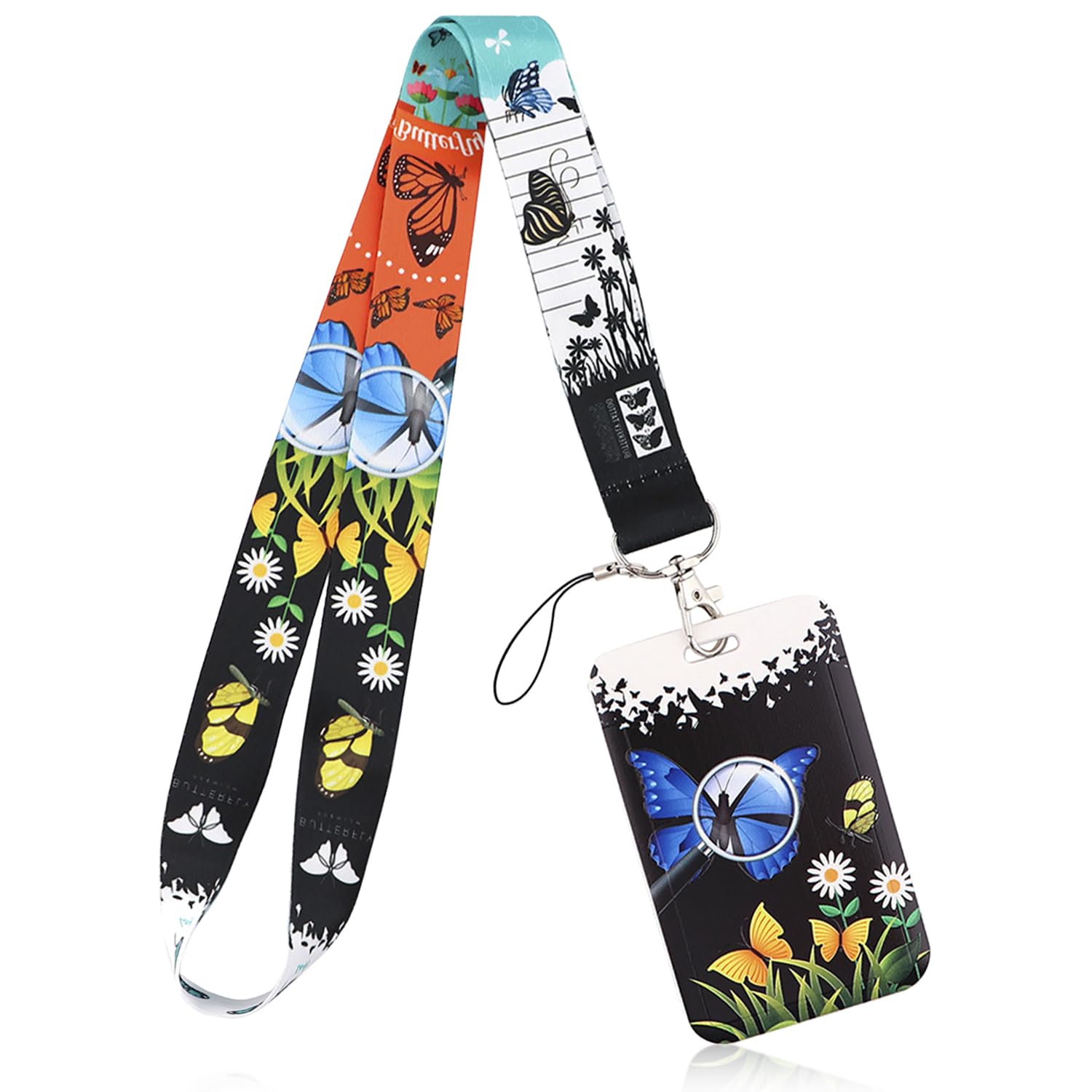 Rumyve 1 Piece Badge Holders with ID Lanyards - Variety of Patterns - Durable PVC Material - 45cm Lanyard Length(Butterfly)