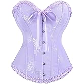 frawirshau Women's Lace Up Boned Overbust Corset Bustier Lingerie Bodyshaper Top