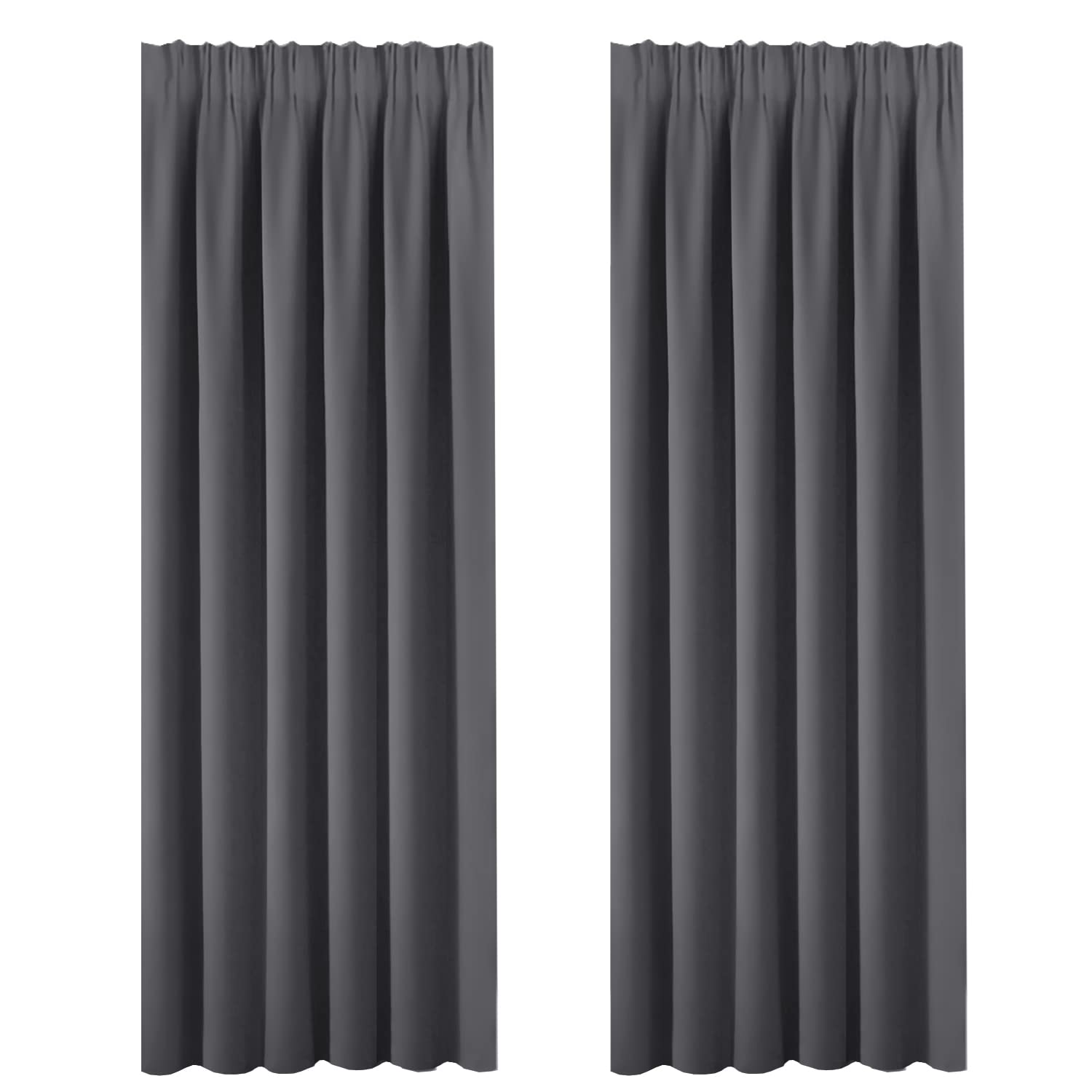 BellaHills Super Soft Thermal Insulated Window Treatment Pencil Pleat Top Blackout Curtains for Livingroom with Two Matching Tie Backs 66 x 90 Drop Inch, 2 Panels, Charcoal Grey