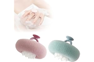GENERIC Super Soft Sunflower Suction Cup Bath Ball, 2025 Upgraded Exfoliating Shower Brushes, 2PCS Magic Exfoliating Bath Sponge, Sponge Mesh Pouf Shower Ball for Men, Women Shower (2PC(Green+Purple))