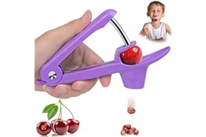 EDDHOMES Cherry Pitter Tool Pit Remover, Cherry Core Remover Tool with Space-Saving Lock Design, Heavy-Duty Cherry Pit Remover for Kids/Making Cherry Jam (Purple)
