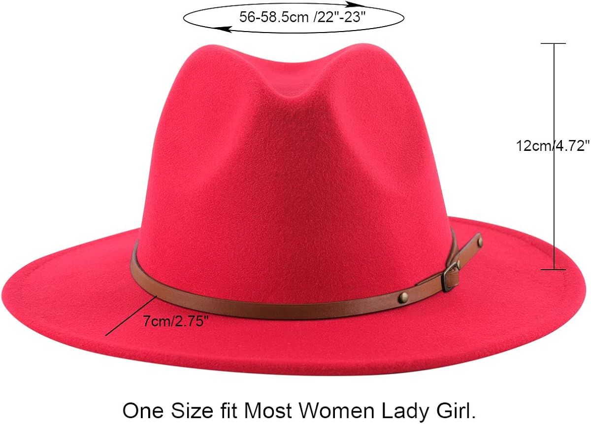 Lanzom Women Lady Retro Wide Brim Floppy Panama Hat Belt Buckle Wool Fedora Hat (Black, One Size) at  Women’s Clothing store