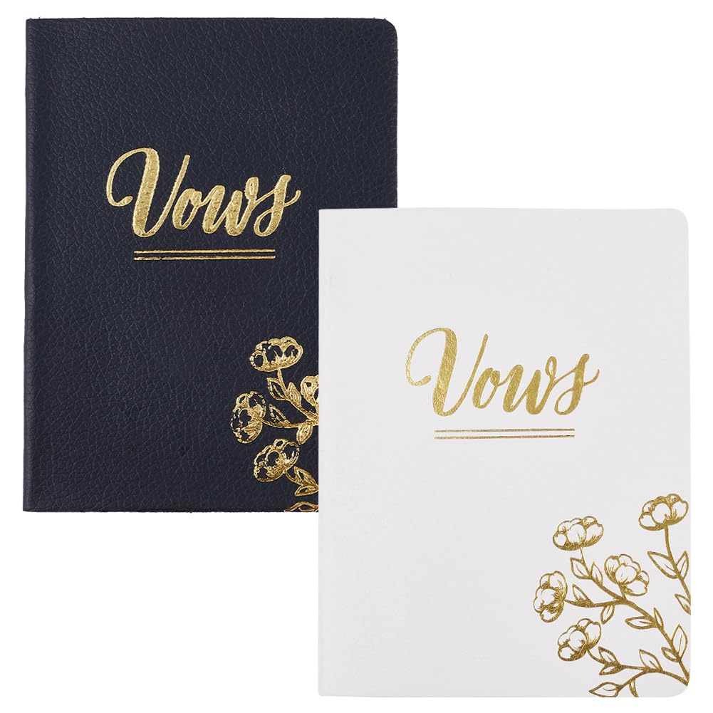 GORGECRAFT 2Pcs Leather Wedding Vow Books with Gold Foil Lettering and Flower 3.9x5.2 Inch Wedding Vow Booklets Wedding Guestbooks Wedding Ceremony Essentials for Wedding Day Ceremony