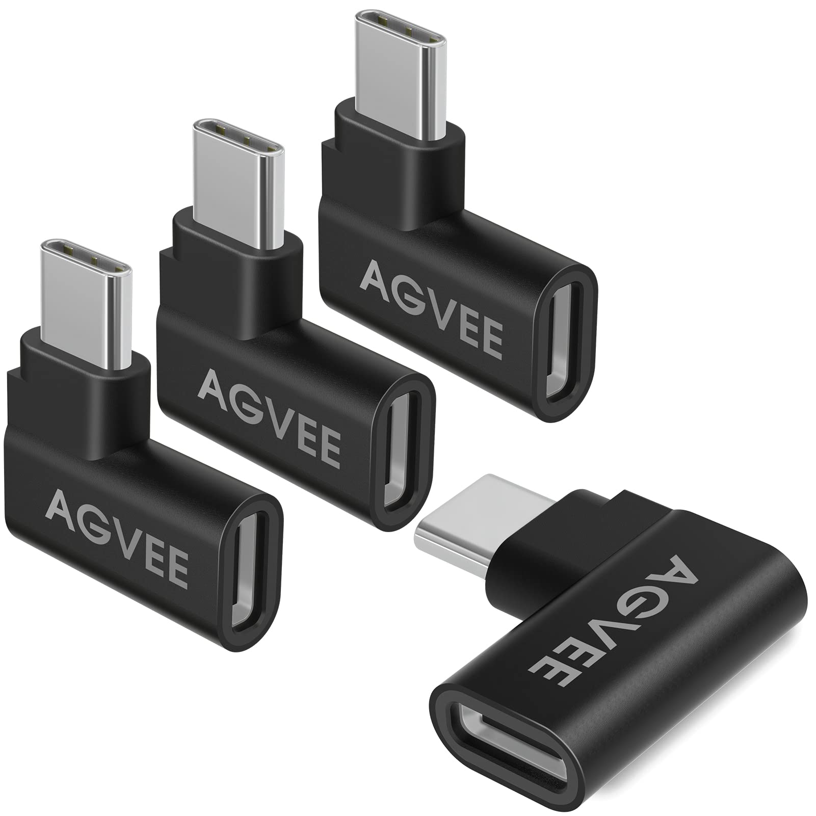 Photo 1 of AGVEE 4 Pack Side Angle 90 Degree USB-C Male to USB-C Right Angled Female Adapter (Type-C 3.2 Gen 2) Converter Video Type-C 10G Data Extension Coupler Converter Connector, Black