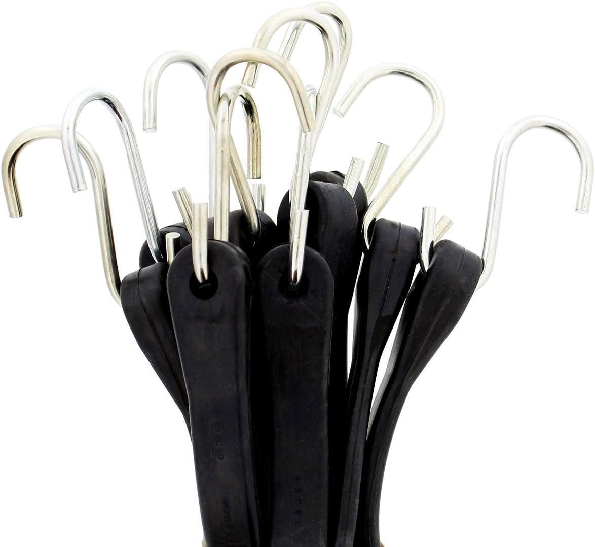 ABN EPDM Rubber Straps - 10in Black Rubber Tie Down Straps with Hooks (18in Max Stretch) Rubber Bungee Cords, 10 Pack: Automotive