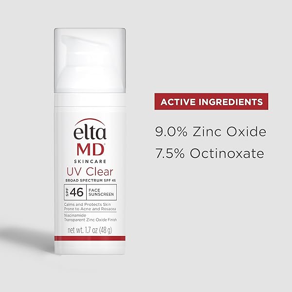 ELTAMD UV CLEAR FACE SUNSCREEN SPF 46, OIL FREE FOR FACE WITH ZINC OXIDE, DERMATOLOGIST RECOMMENDED SUNSCREEN LOTION, FOR ACNE-PRONE SENSITIVE SKIN, 1.7 OZ PUMP