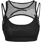 WDIRARA Women's Cut Out Tank Tops Sheer Mesh Fishnet Sleeveless 2 in 1 Crop Top Clubwear
