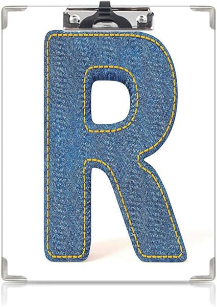 Amazon クリップボードメモ型サイズ低プロファイルクリップ 手紙r 学生用かわいい画集 レトロなデニムスタイルのアルファベットフォント パターン大文字r手紙ブルージャンデザイン装飾青黄色 クリップファイル ボード 文房具 オフィス用品