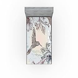 Ambesonne Hummingbird Fitted Sheet Set, Birds and