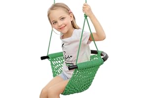 ROPECUBE Hand-Knitting Toddler Swing, Swing Seat for Kids with Adjustable Ropes, Little tikes Swing Set, for Outdoor Indoor, Playground, Backyard (Green)