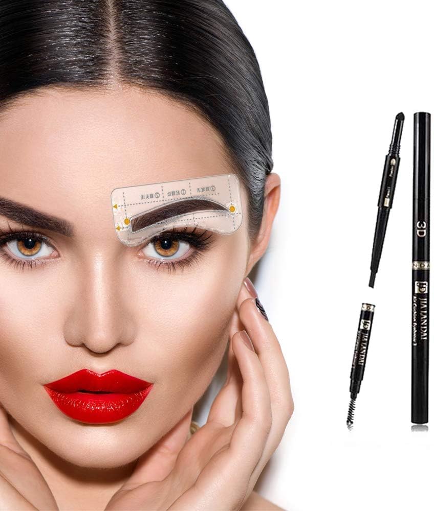 Eyebrow Stencil Kit- 12 Reusable Arched Eyebrow Stencil Straps, 2 head bands for Easy Brow Contour Shaping, Makes Woman Daily Makeup Quick- BQqueen brow stencil tool