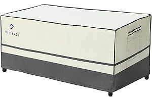 WJ-X3 Patio Table Covers, Outdoor 600D Heavy Duty Waterproof UV Resistant Dining Table Cover, 82"x44"x28", Beige+Grey