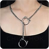C CHIC CHOK YOUR BODY TALK Cat O-Ring Slip Chain Necklace Stainless Steel Cuban Chain Punk Choker Necklace Jewelry Gift for Women