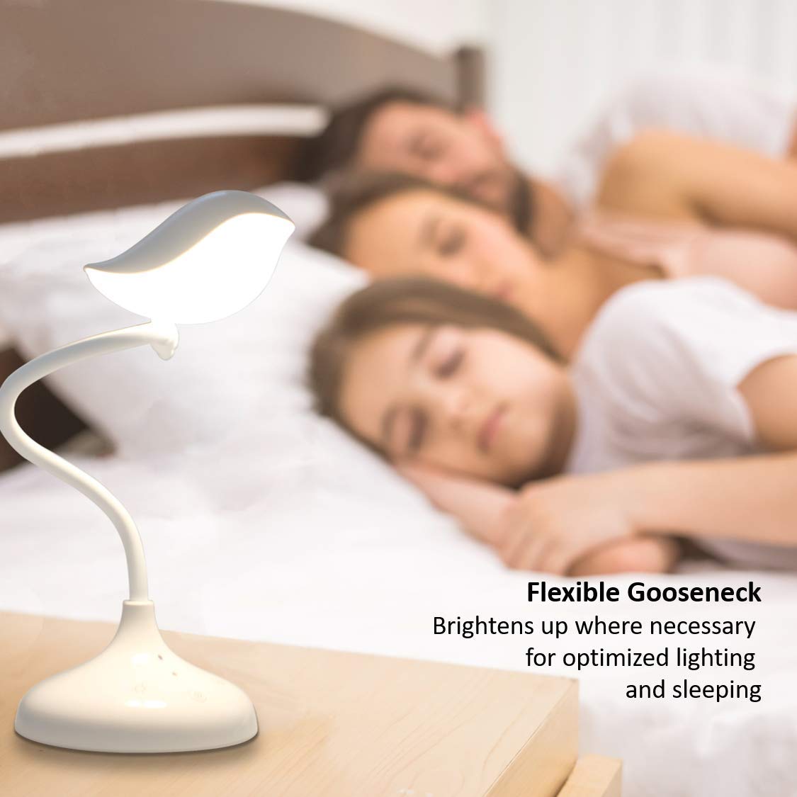 Songbird Reading Table Lamp with Wireless Bluetooth Speaker Touch Dimmable 3-Level Adjustable Brightness Flexible Gooseneck Bedside Lamp Eye-care LED Light with Lithium Battery USB Charge Portable (Warm White)