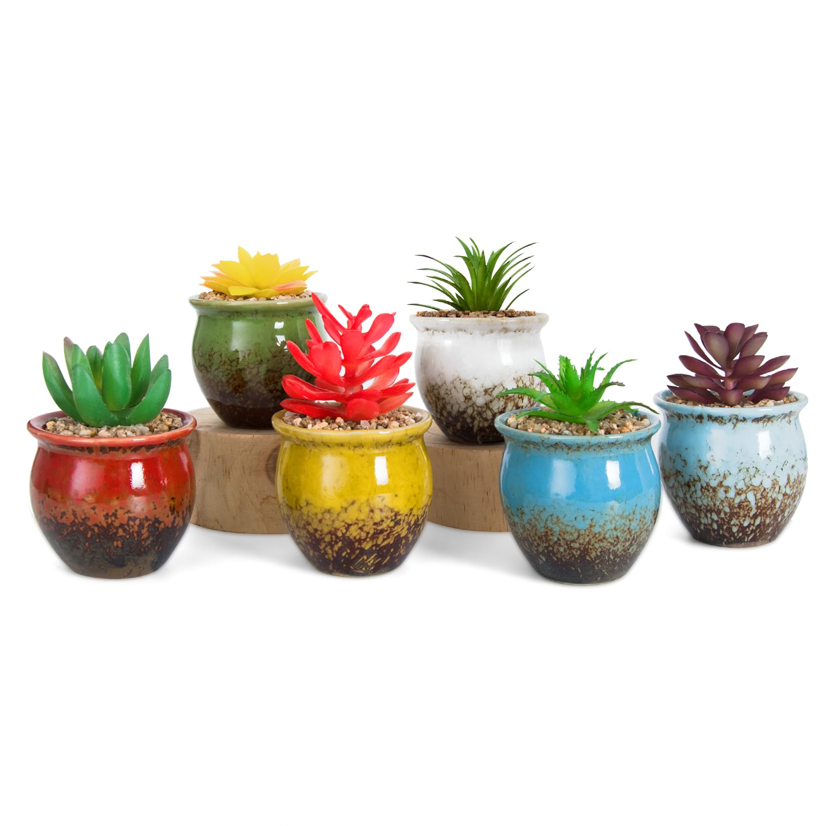 Photo 1 of ARTKETTY 6 Pack Succulent Plants Artificial in Ceramic Pots, Small Fake Plants Indoor for Women Desk, Realistic Faux Succulents for Home Office Bedroom Living Room Shelf Decor