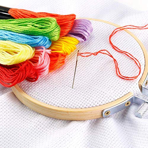 WOWOSS 12 Pieces 4 Inch Embroidery Hoops Set Adjustable Bamboo Circle Cross Stitch Hoop Ring for Embroidery and Cross Stitch Art Craft Handy Sewing