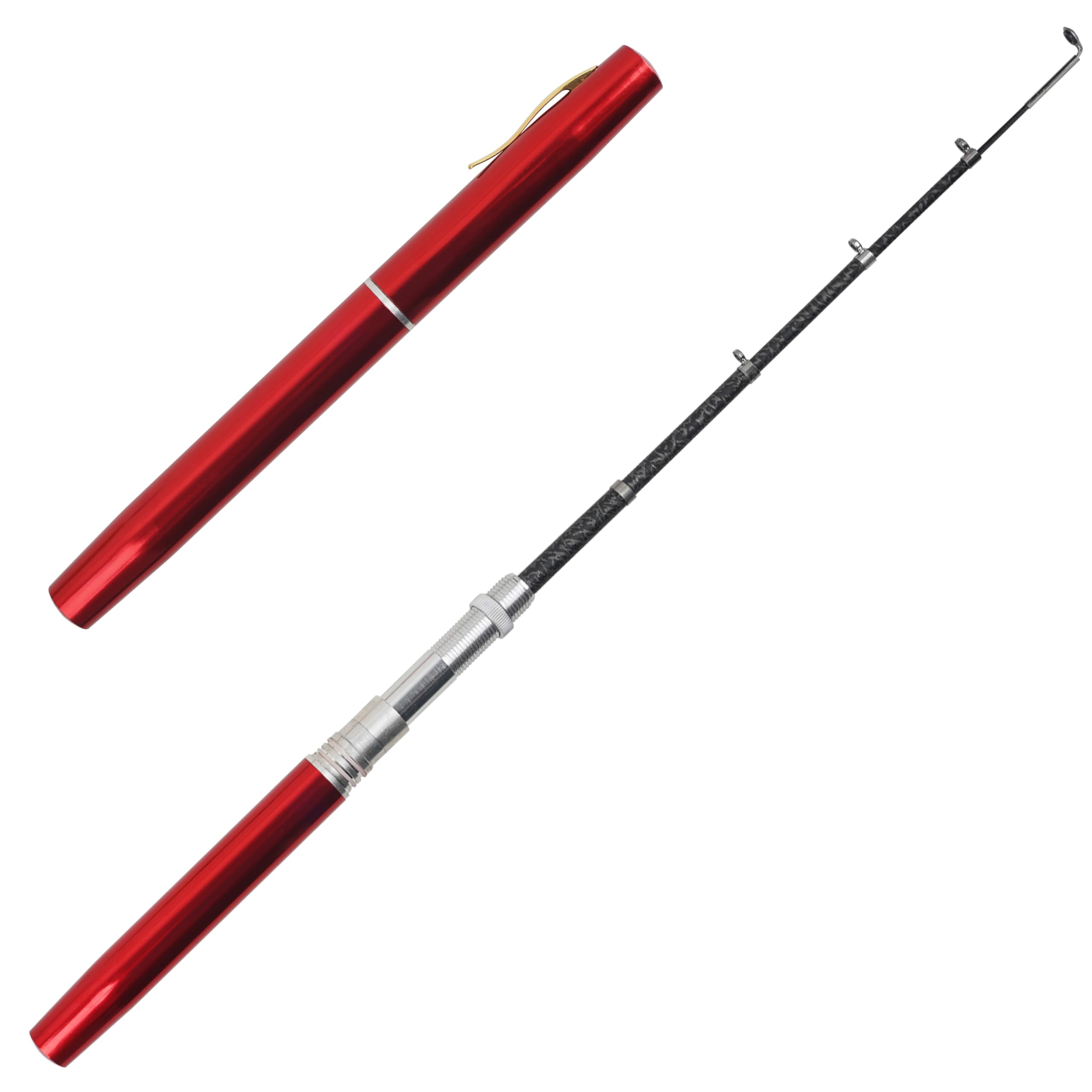 Mini Pen Fishing Pole Telescopic Fishing Rod Portable Pocket Aluminum Alloy Rod Pen Carbon Fiber Collapsible Fishing Pole for Outdoor Saltwater Freshwater(Red, 1.0M)
