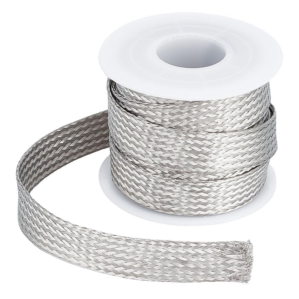UNICRAFTALE 1Pcs 4m/roll Stainless Steel Expandable Braided Cable Sleeve Knitting Scalable Network Ribbon Flat Cable Sleeve Cord Protector Wire Loom Tubing for Protect Cable