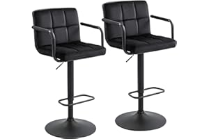 Furnimart Adjustable Bar Stool Swivel Barstools Set of 2 Counter Stools with Armrest and Footrest Upholstered Bar Chairs for Kitchen and Dining Room (Velvet-Black)
