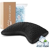 Luxe Linen Black Pillow for Side and Back Sleepers Curved Cooling Pillow for Neck and Shoulder Pain Relief – Adjustable Memory Foam Pillow with Washable Cover Queen Size