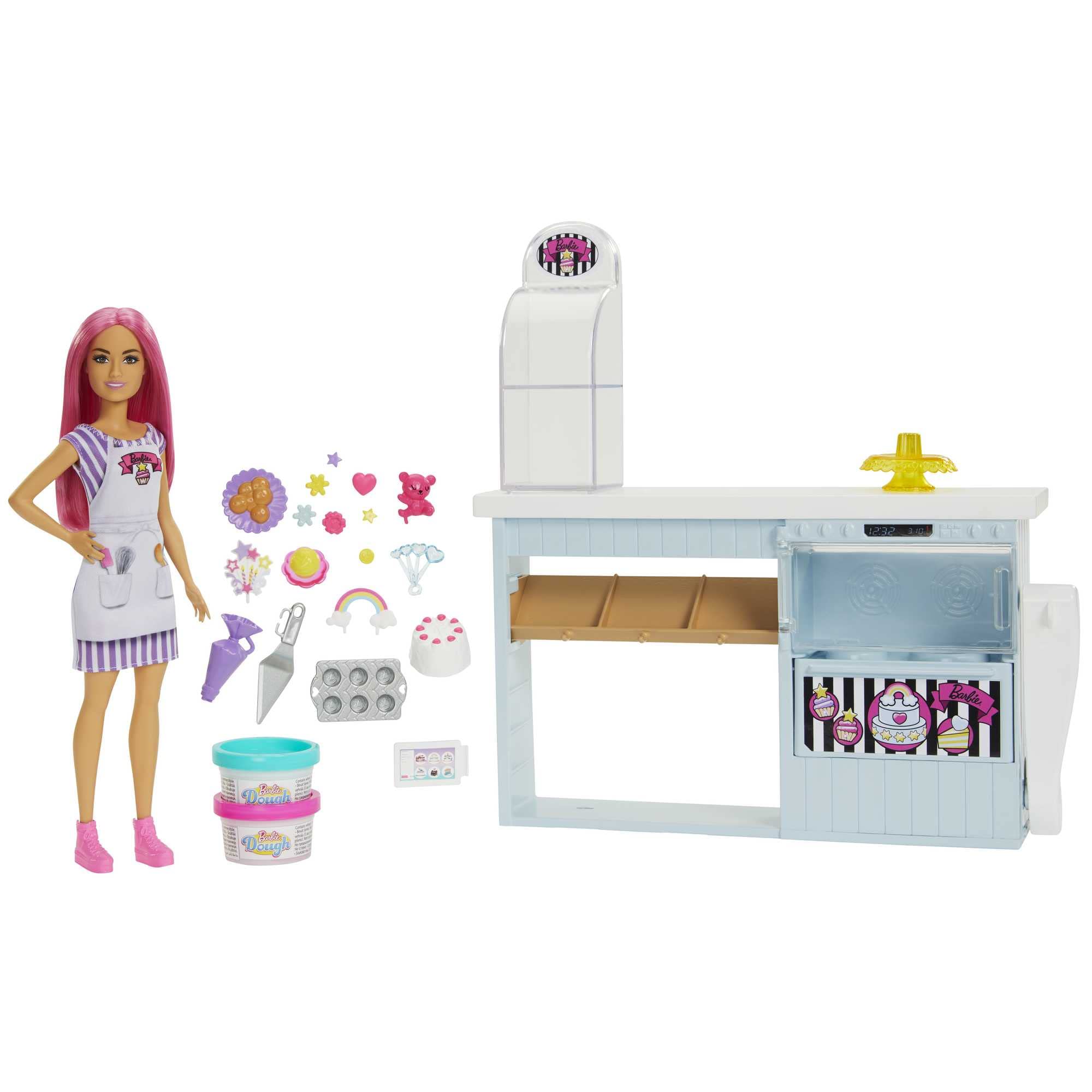 Barbie® Doll and Accessories, Bakery Playset with Pink-Haired Petite Doll, Baking Station, Cake-Making Feature and 20+ Play Pieces, HGB73