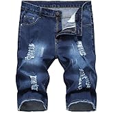 PASOK Men's Casual Denim Shorts Distressed Stretchy Jeans Shorts Ripped Short Pants