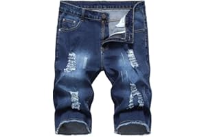 PASOK Men's Casual Denim Shorts Distressed Stretchy Jeans Shorts Ripped Short Pants