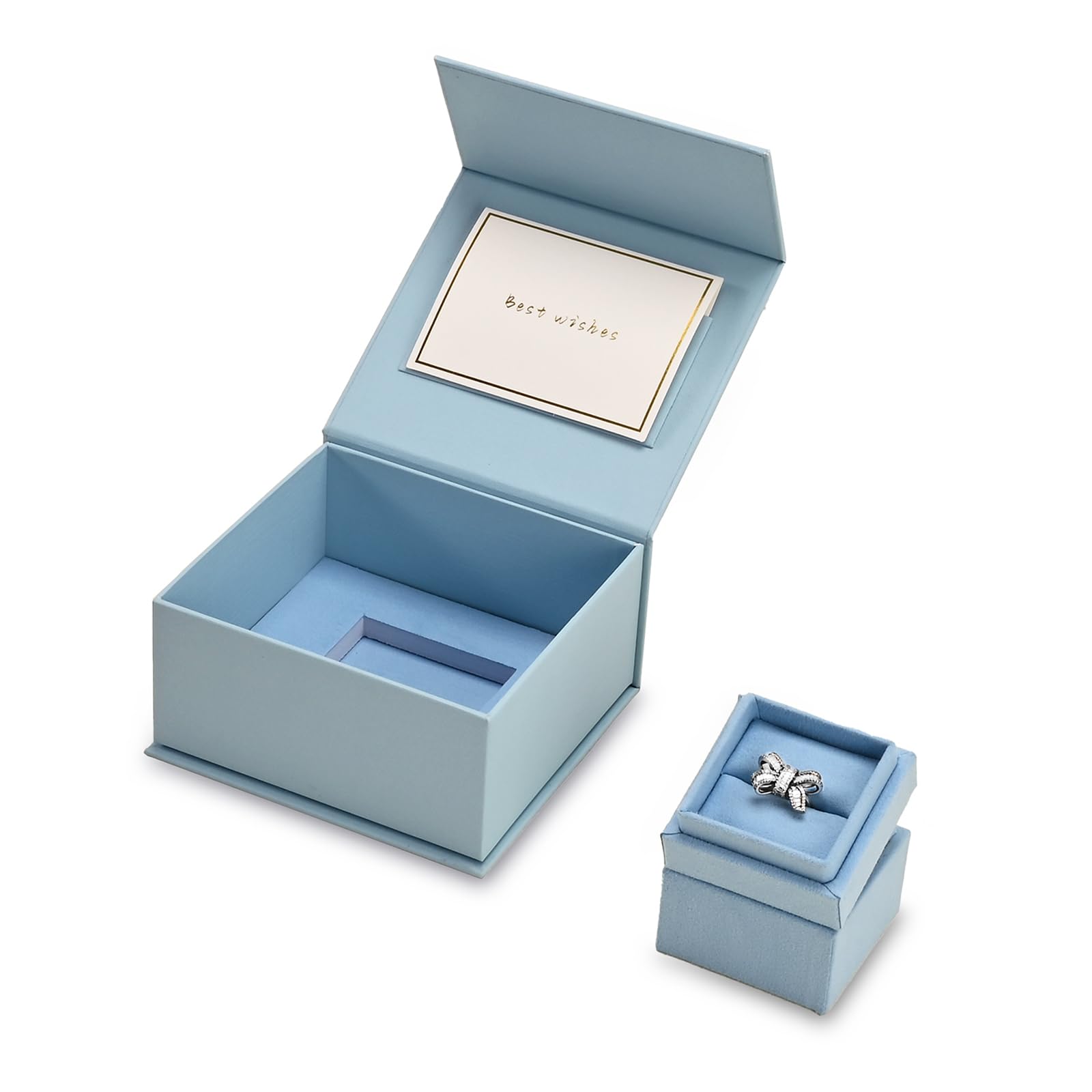 Oirlv Ring Gift Box with Lid Magnetic Boxes for Wedding Proposal Gift Birthday Present with Card(Blue)
