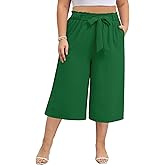 Lastshe Women's Plus Size Capri Pants Wide Leg High Waisted Summer Capris Loose Adjustable Cropped Palazzo Trousers