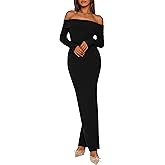 PRETTYGARDEN Womens Fall Sweater Dress 2026 Long Sleeve Off Shoulder Slit Maxi Bodycon Cocktail Party Dresses Spring Fashion
