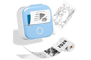 Odaro T02 Thermal Sticker Printer Mini, Portable Print Pod, Sticker Maker with 1 Roll Sticker Paper, Small Sticker Printer Machine Bluetooth for School Note, Journal, Picture Coloring - Blue