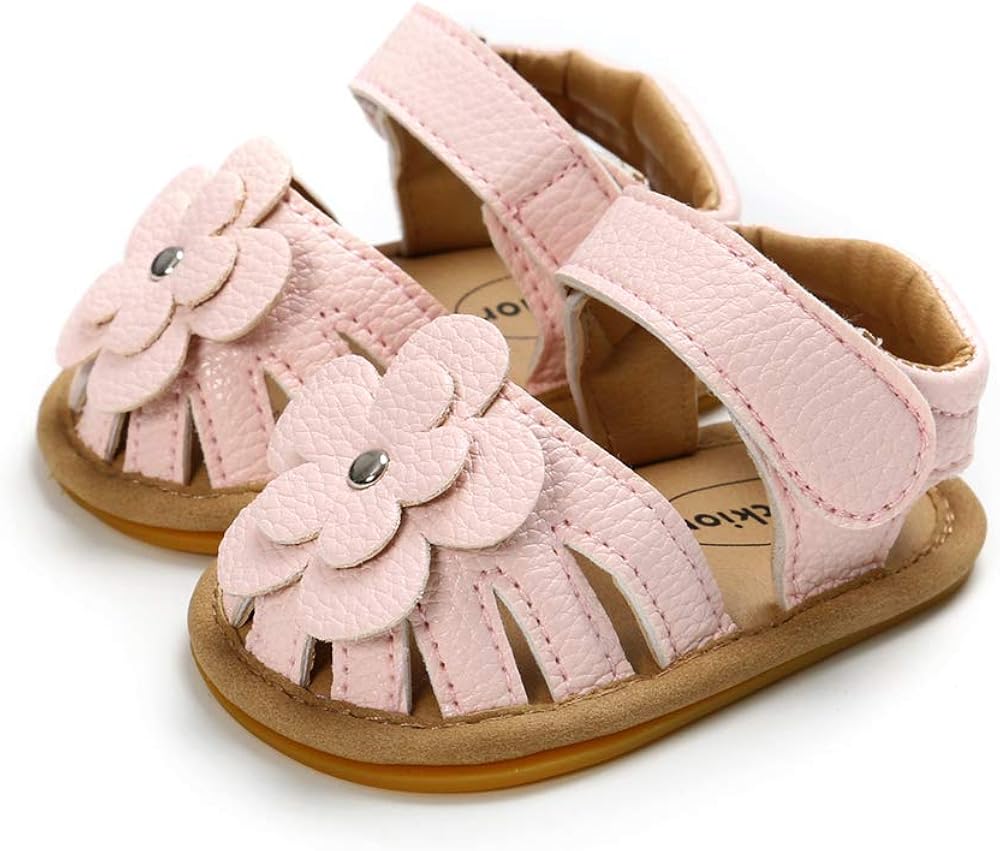  | Meckior Baby Toddler Infant Girls PU Leather Soft Closed Toe Summer Sandals Flower Princess Flat Shoes | Sandals