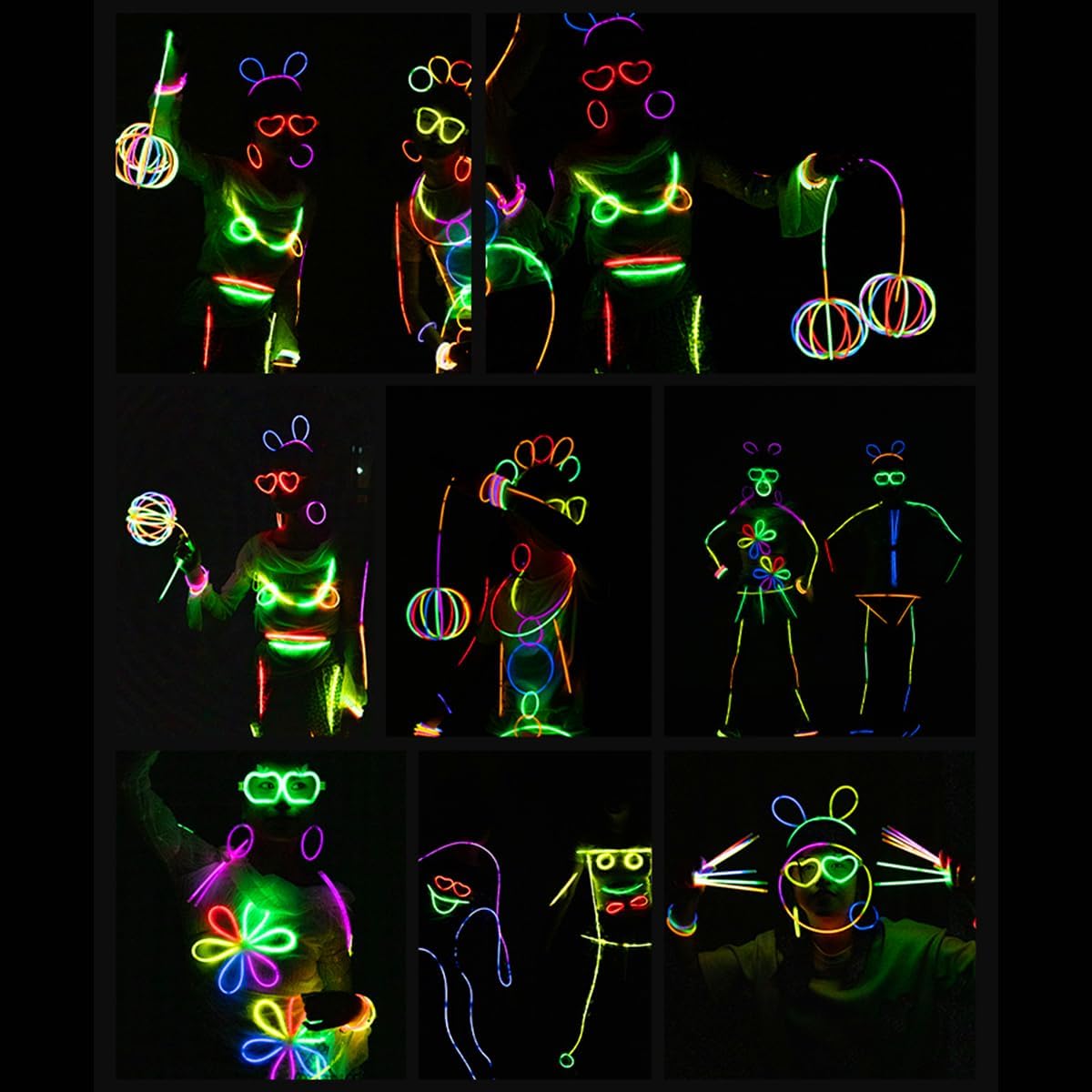 BUDI 467Pcs Glow Sticks - Halloween Party Favors Glow in the Dark Party Supplies for Kids Adults 4th of July Accessories Neon Decors Glowsticks Bulk 8 Inch & Connectors Necklace Bracelet Glasses
